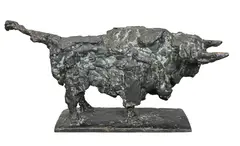Robert Clatworthy, Bull, 1952, bronze Depicting the bull with its left leg raised as if it were about to charge