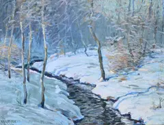 Ernest Albert, Winter Forest Landscape with a Stream, 1919, Oil on canvas