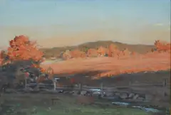 George M. Bruestle, Autumn Sunset Landscape, 1906, Gouache/watercolor on paper