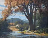 Bertram George Bruestle, By the River, Oil on panel