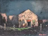 Will Sparks, Arizona Night Scene, Stucco Fort, Oil on board