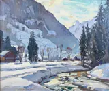 William Lester Stevens, Winter Landscape with a Village in the Mountains
