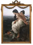 Wilhelm Kray, Seated female Nude and two Children in a rocky seascape, Oil on canvas