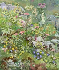 Edith Kramer, Wildflowers Landscape, 1982, Oil on canvas