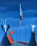 Carlo Canevari, Handstand, Oil on wood panel