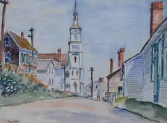 Max Kuehne, The White Church, Watercolor on paper