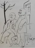 George Grosz, Doubled Sided Piece Two Gentlemen by a Park Bench, Pen and ink on paper Pencil