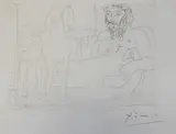 Pablo Picasso, Repos de Sculpteur Devant le Jeune Cavalier, Etching on laid Montval paper, with Picasso watermark Pencil