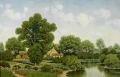 Henry Pember Smith, Cottage by a Stream, Oil on canvas