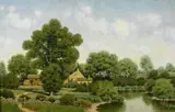 Henry Pember Smith, Cottage by a Stream, Oil on canvas