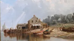 Waterfront Scene by George L. Clough, Oil on canvas, offered Jan 2025