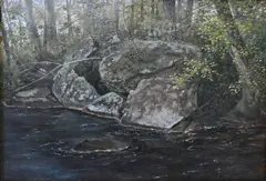 Lucius Richard O'Brien, Study of Rocks and a Stream in the Forest, Oil on board in ornate gilt