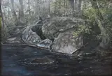 Lucius Richard O'Brien, Study of Rocks and a Stream in the Forest, Oil on board in ornate gilt
