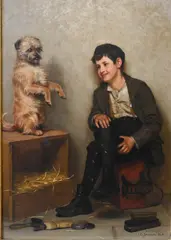 John George Brown, Shoeshine Boy with Dog, Oil on canvas