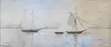 Eugène Louis Boudin, Two Fishing Boats at Sea (Barques de PÃƒÂªcheurs), Watercolor, graphite on paper