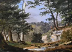 Brush Run on Pinecreek, PA by William Thompson Russell Smith, 1840, Oil on artist board mounted to board, offered Jan 2025