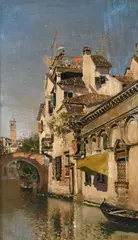 Martín Rico, Venetian Canal Scene, Oil on board