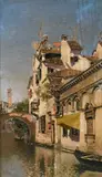 Martín Rico, Venetian Canal Scene, Oil on board