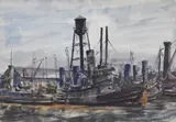 Reginald Marsh, Tugboats in the Harbor, 1938, Watercolor on paper