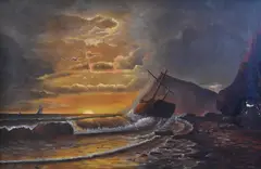 Robert Swain Gifford, Shipwreck on Mount Desert Island, Maine, 1887, Oil on canvas Signature faintly visible lower right R.Swa_ Gifford 1887