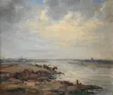 Edward Seago, Landscape with Cattle along a River