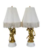 Mathurin Moreau, Near Pair of Gilt, Bronze Classical Figural Lamps one featuring Flore et Zephyr (Flora and Zephyr)
