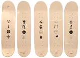 Damien Hirst, X Supreme Complete set of Five Supreme Skateboard Decks, 2009 Multi color polka dot and white background Offset, lithograph on wooden skateboard deck Each
