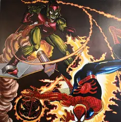 Steve Kaufman, Spiderman vs. Green Goblin, Oil on canvas