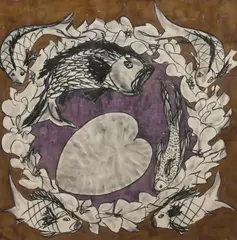 Ned Smyth, Untitled, Six Fish Swimming around a Lilypad, 1980, Acrylic on paper