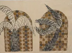 Ned Smyth, Untitled, Two Palm Trees and Tiles, 1979, Acrylic, charcoal on paper
