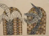 Ned Smyth, Untitled, Two Palm Trees and Tiles, 1979, Acrylic, charcoal on paper