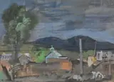 Morris Blackburn, Village Church, circa 1959, Mixed media, pastel, watercolor, gouache on paper