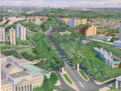 Joseph Sweeney, Parkway from One Logan Square, Washington D.C., 1985, Oil on paper