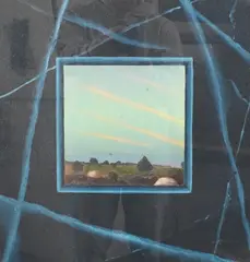 John Beerman, Untitled, Daytime Landscape with Plane Trails, 1986, Mixed media, pastel, aquatint on paper