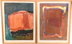 Untitled Orange and Green Abstract #42 by Z. Dionisis, circa 1981, Acrylic on paper, offered Nov 2024