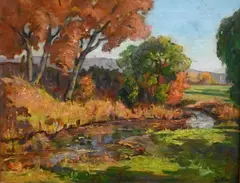 Frederick Lester Sexton, Autumn landscape with stream, Oil on canvas