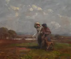 Fernand Maillaud, Fernand Maillaud (French 1862-1948) Landscape with two women and a dog, Oil on canvas