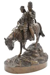 Albert Moritz Wolff, Cossack couple on horseback Patinated, bronze