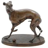 Pierre-Jules Mêne, Whippet Gigi, Bronze featuring a dog with its tail tucked and a ball