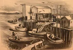 Harry Gottlieb, Fisherman's Wharf, circa 1963, Lithograph