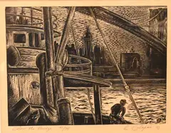 Below the Bridge by Letterio Calapai, 1983, Woodcut, offered Aug 2024