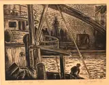 Letterio Calapai, Below the Bridge, 1983, Woodcut