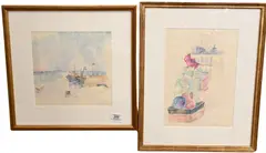 Herman Rose, Two: Herman Rose (American 1909-2007) "Algarve Boats: Harbor", 1976, Watercolor on paper