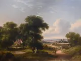 Walter Heath Williams, Countryside landscape with two farmers and cows in the distance, Oil on canvas