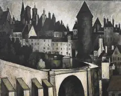 Pierre Lemarchand, View of a city with fortifications and a cathedral in the distance, Oil on canvas