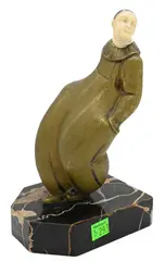 Alexandre Kelety, Pierrot, Bronze on marble base bookend