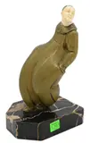 Alexandre Kelety, Pierrot, Bronze on marble base bookend