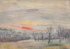 Harriet Fitzgerald, Sunset Landscape, Oil on canvas