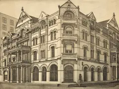 Richard Haas, The Driskill Hotel, 1976, etching and aquatint in black on Arches Cover paper