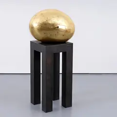 Wendell Castle, Morning, 2001, Jelutong wood, white oak, mahogany, patinated bronze (stand)